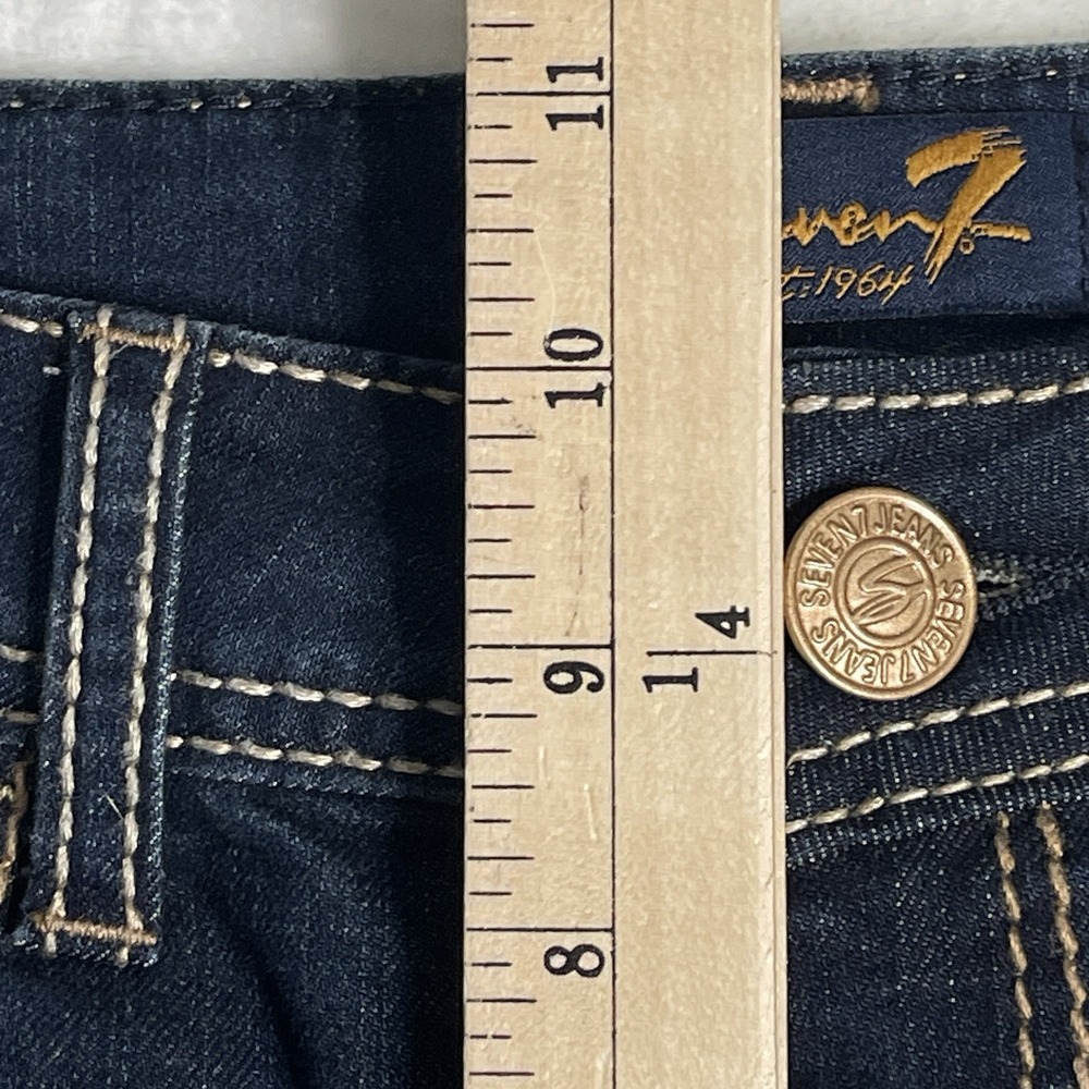 Seven7 Jean Shorts Size 12 Dark Denim Mid Length Embellished Pocket Casual - Picture 9 of 11